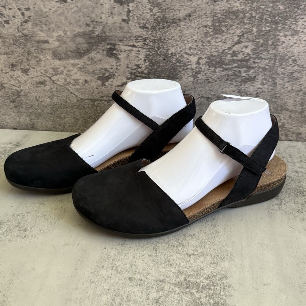 Dansko Women Black Leather Strappy Sandals Adjustable Buckle Comfort Casual 40